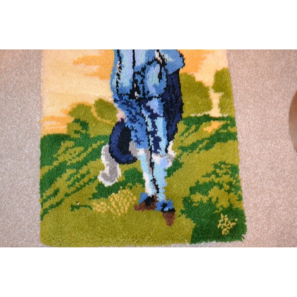 Wall Hanging French Blue Boy Latch Hook Maximalism Victorian Colonial - Picture 2 of 4